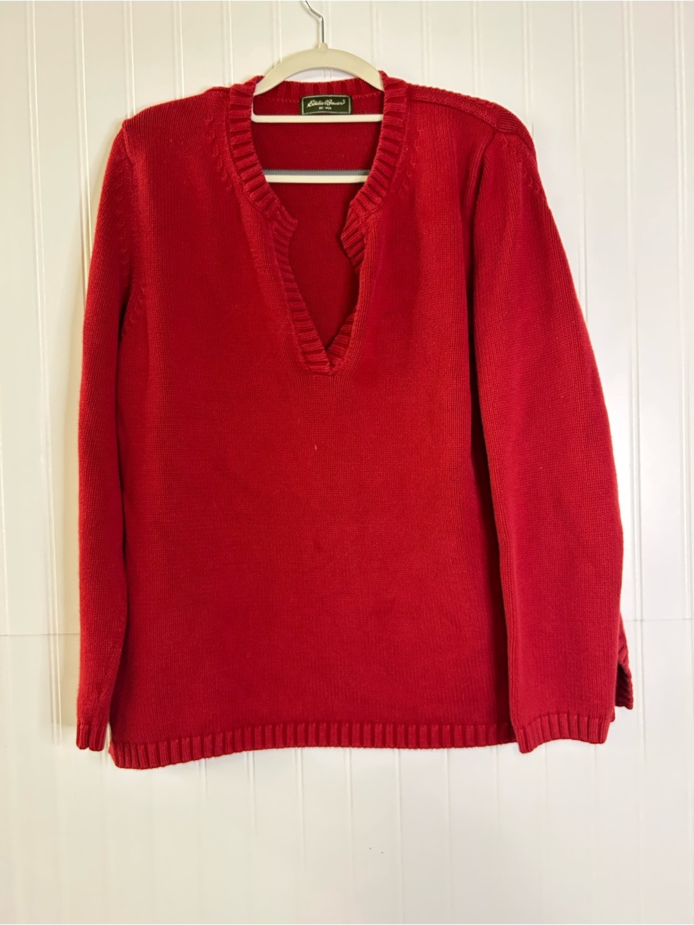 Vintage Eddie Bauer Red V‑Neck Knit Sweater